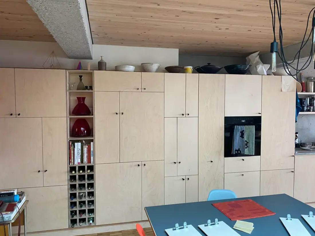 Cuisine en multiplis bouleau, Agencement : réalisation Vallotton Menuiserie